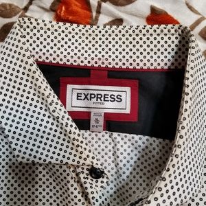 Express White Dress Shirt w/ Black Polka Dots